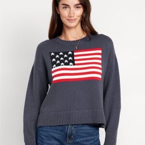 NWT Old Navy Flag Sweater Medium Red White Blue 4th of July